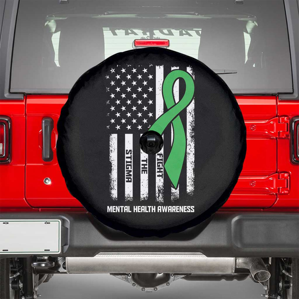Mental Health Awareness Spare Tire Cover Fight The Stigma America Flag Green Ribbon TS09 Black Print Your Wear