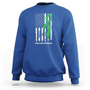 Mental Health Awareness Sweatshirt Fight The Stigma America Flag Green Ribbon TS09 Royal Blue Printyourwear
