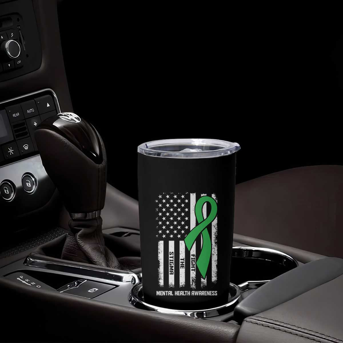 Mental Health Awareness Tumbler Cup Fight The Stigma America Flag Green Ribbon TS09 Print Your Wear