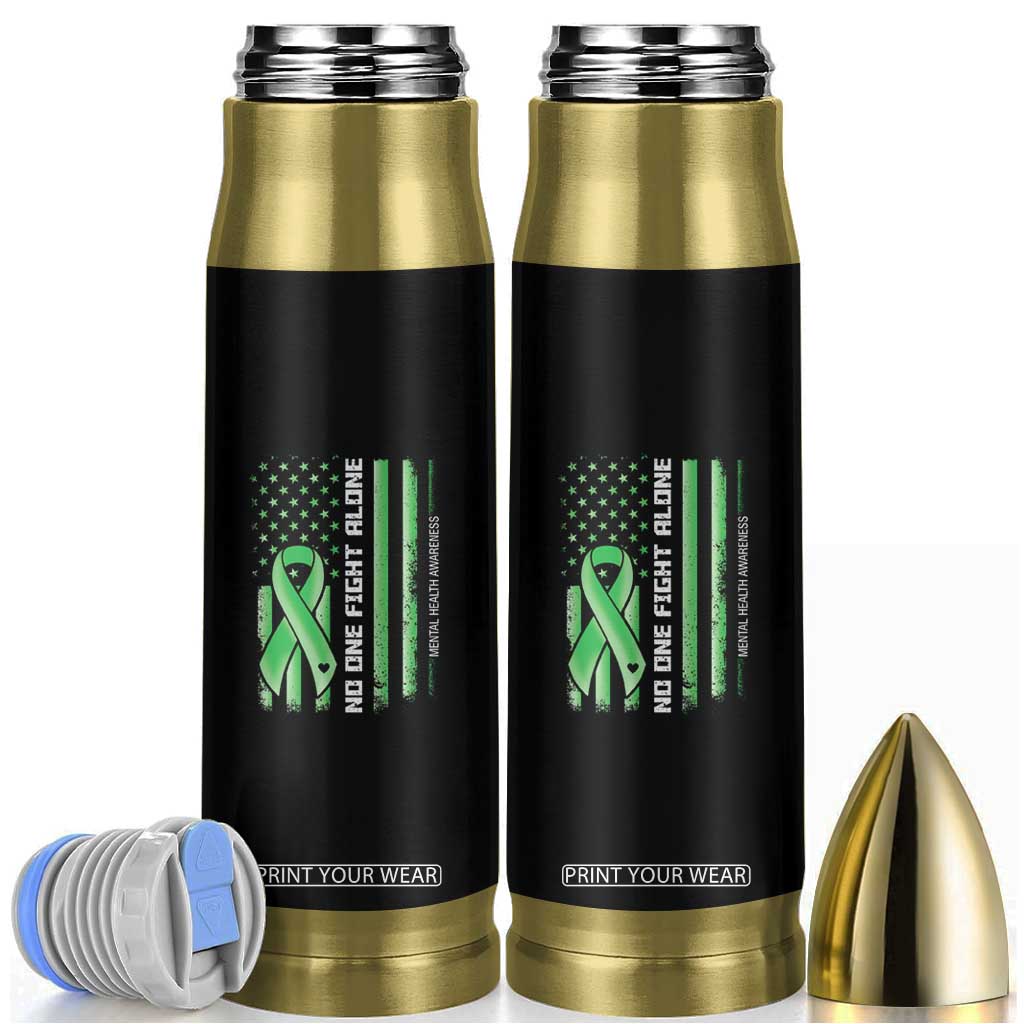 Mental Health Awareness Bullet Tumbler No One Fights Alone America Flag Green Ribbon TS09 Black Print Your Wear