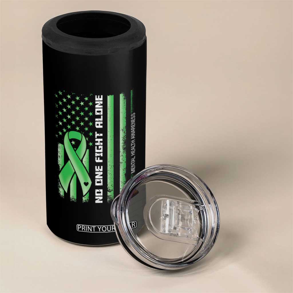Mental Health Awareness 4 in 1 Can Cooler Tumbler No One Fights Alone America Flag Green Ribbon TS09 Print Your Wear