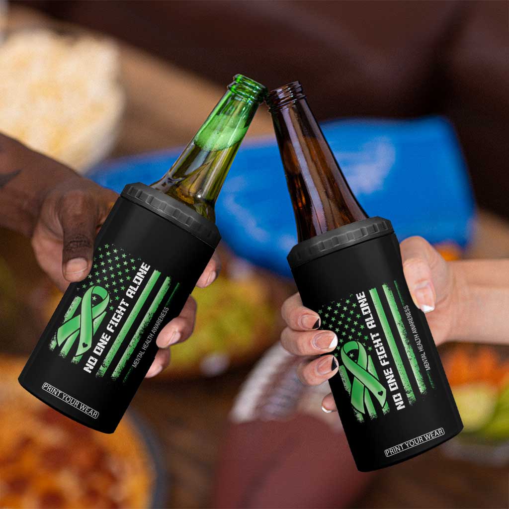 Mental Health Awareness 4 in 1 Can Cooler Tumbler No One Fights Alone America Flag Green Ribbon TS09 Print Your Wear
