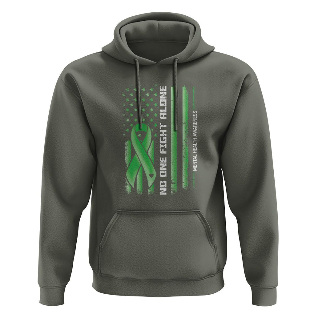 Mental Health Awareness Hoodie No One Fights Alone America Flag Green Ribbon TS09 Military Green Printyourwear