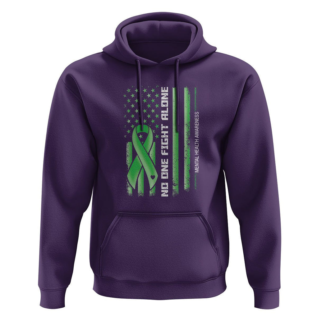 Mental Health Awareness Hoodie No One Fights Alone America Flag Green Ribbon TS09 Purple Printyourwear