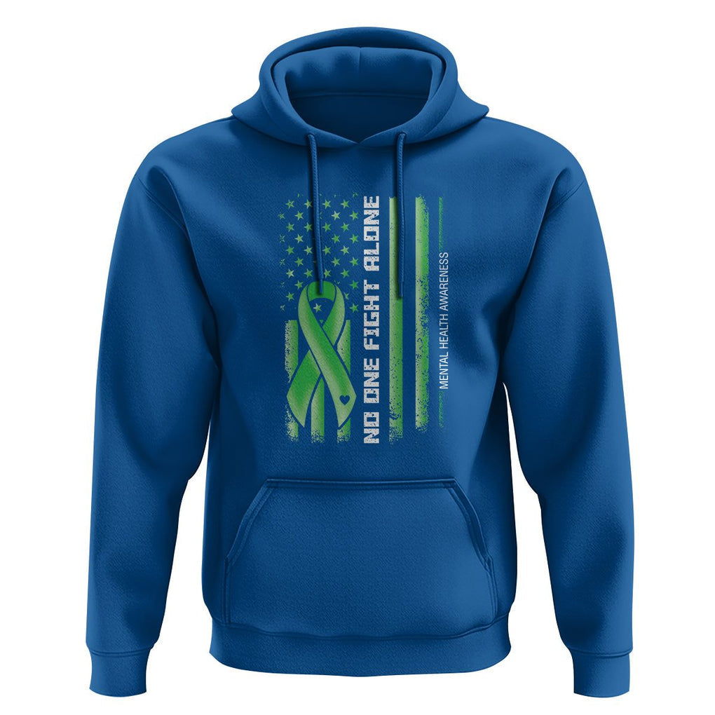 Mental Health Awareness Hoodie No One Fights Alone America Flag Green Ribbon TS09 Royal Blue Printyourwear