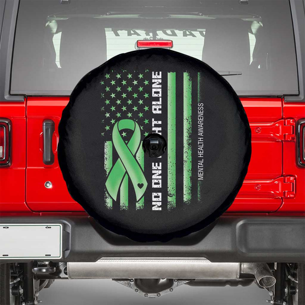 Mental Health Awareness Spare Tire Cover No One Fights Alone America Flag Green Ribbon TS09 Black Print Your Wear