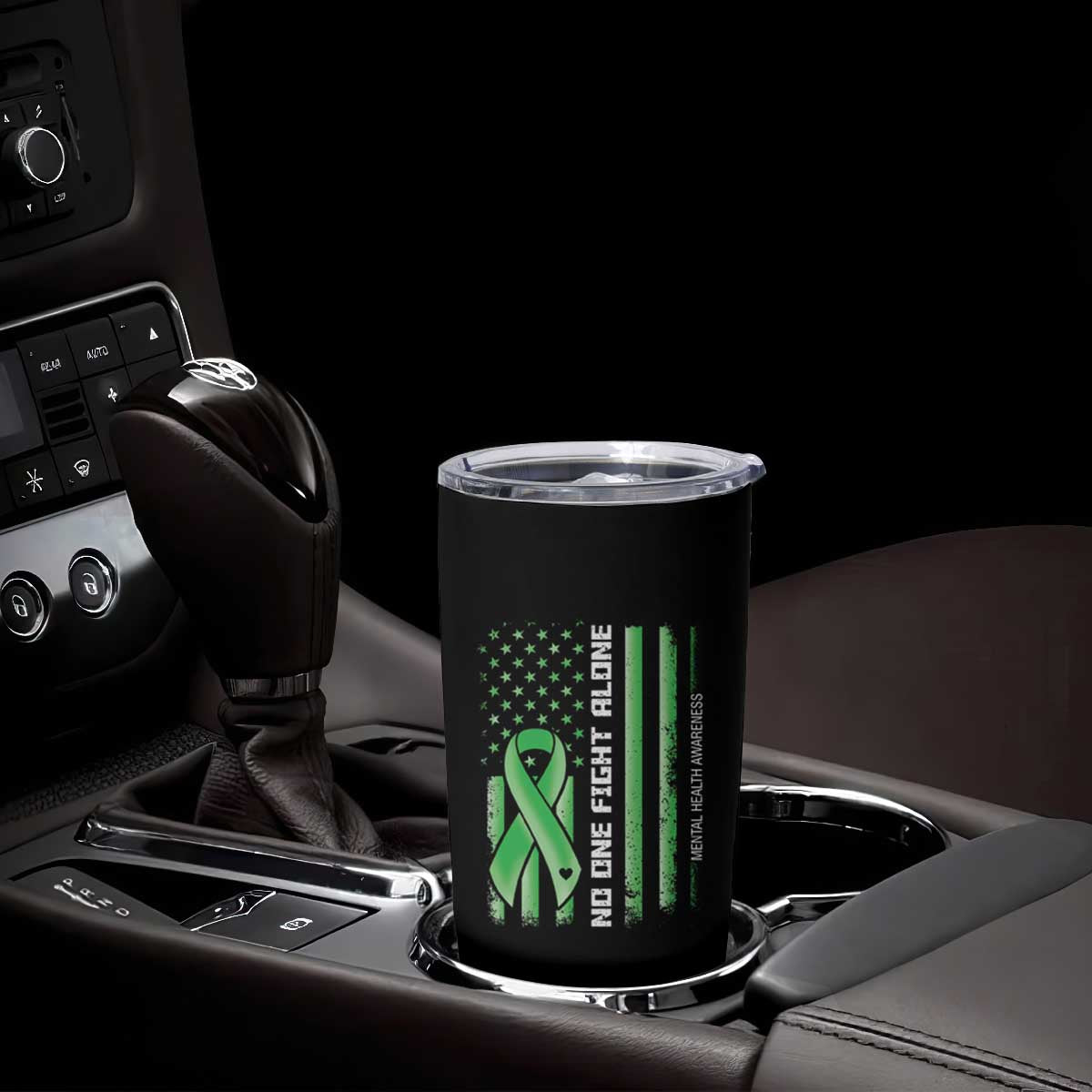 Mental Health Awareness Tumbler Cup No One Fights Alone America Flag Green Ribbon TS09 Print Your Wear