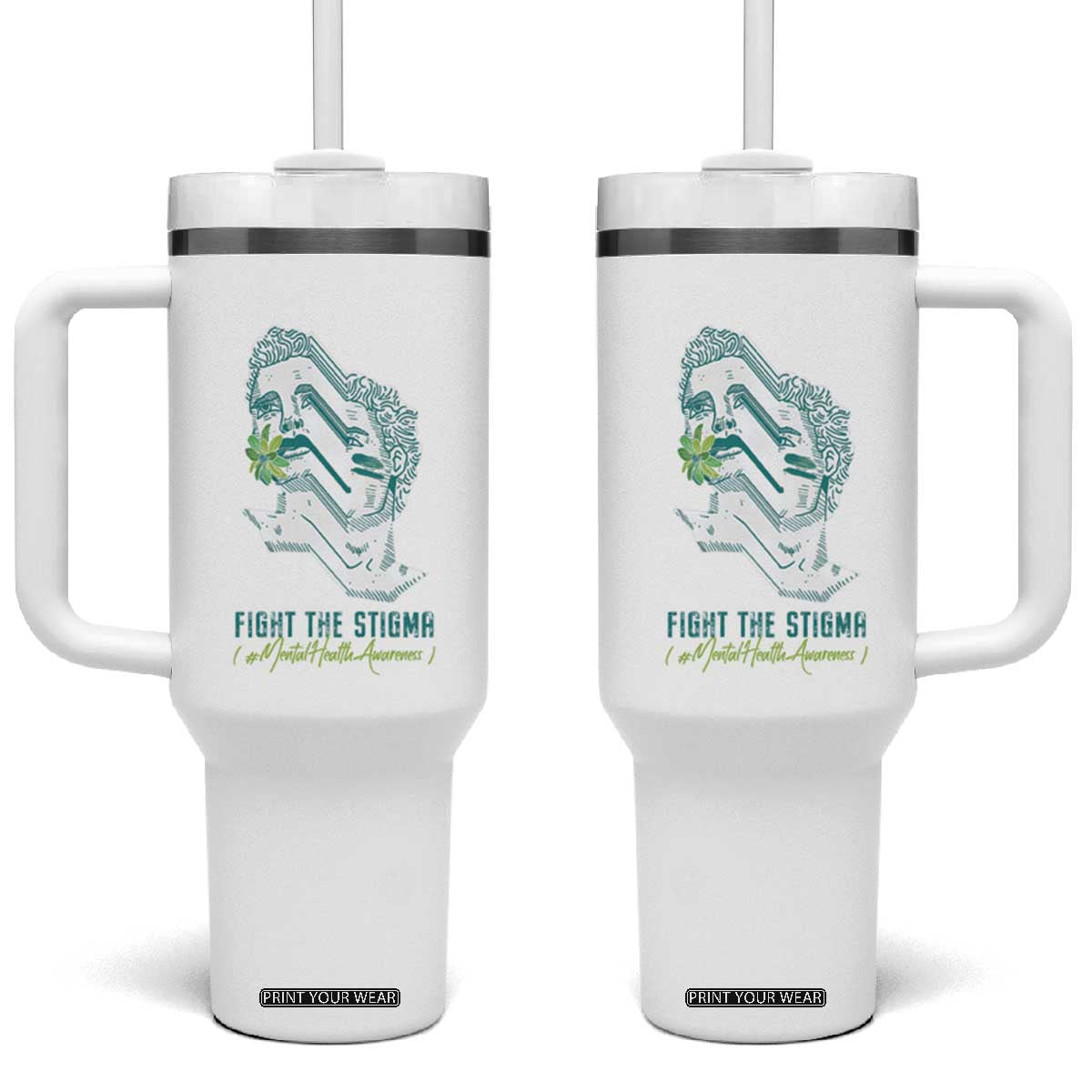 Mental Health Awareness Tumbler With Handle Fight The Stigma Aesthetic TS09 One Size: 40 oz White Print Your Wear