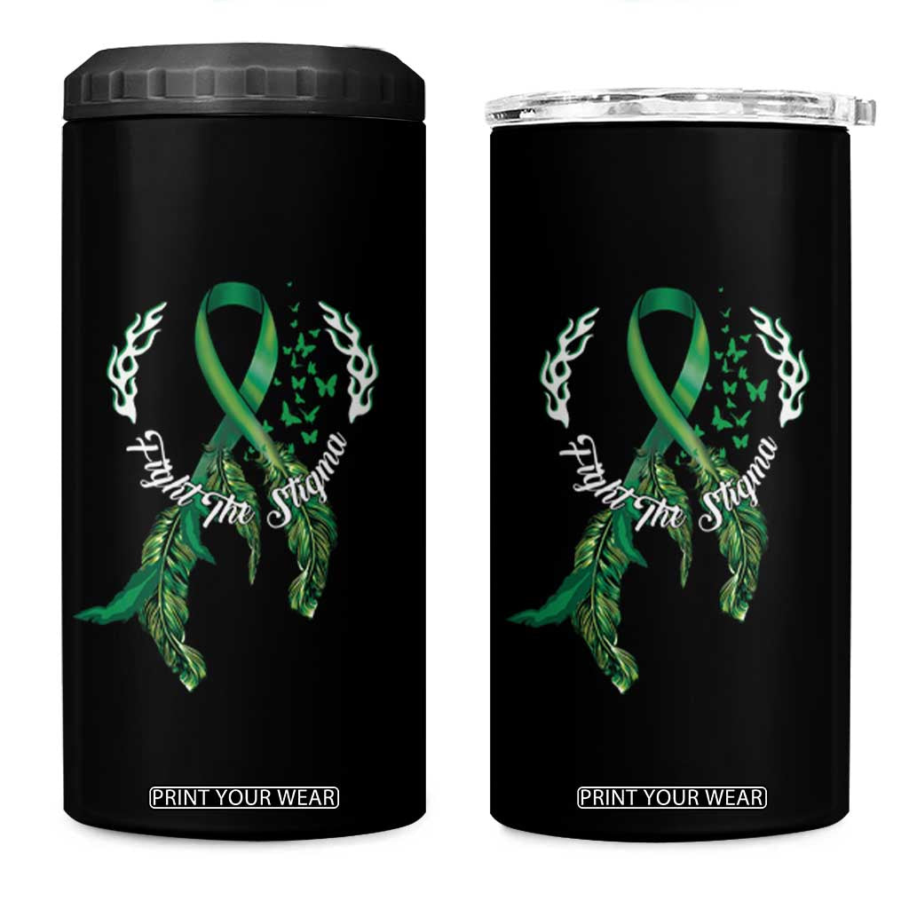 Mental Health Awareness 4 in 1 Can Cooler Tumbler Fight The Stigma Butterfly Green Ribbon TS09 One Size: 16 oz Black Print Your Wear