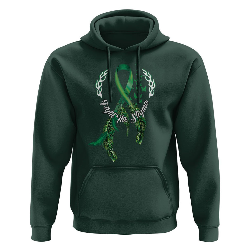Mental Health Awareness Hoodie Fight The Stigma Butterfly Green Ribbon TS09 Dark Forest Green Printyourwear