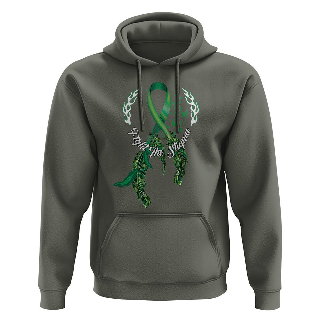 Mental Health Awareness Hoodie Fight The Stigma Butterfly Green Ribbon TS09 Military Green Printyourwear