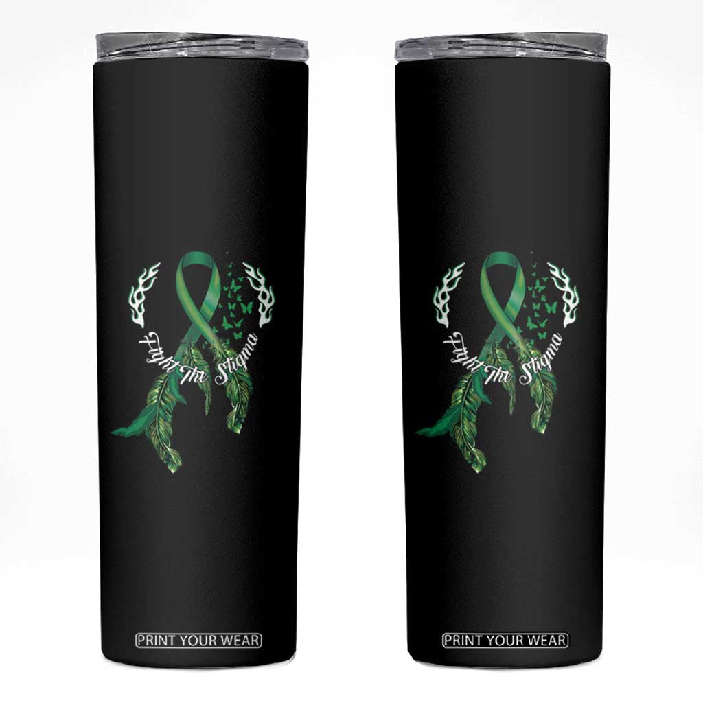 Mental Health Awareness Skinny Tumbler Fight The Stigma Butterfly Green Ribbon TS09 Black Print Your Wear