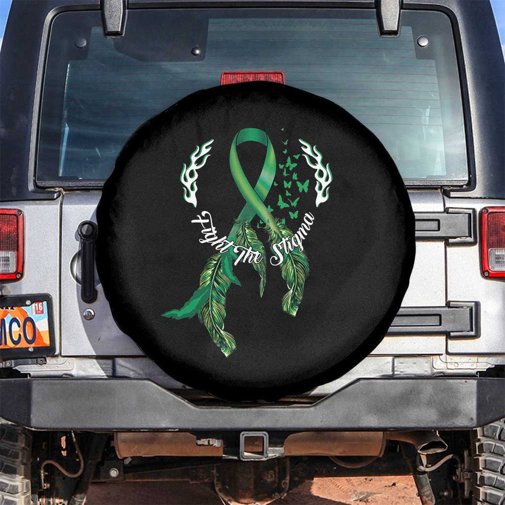 Mental Health Awareness Spare Tire Cover Fight The Stigma Butterfly Green Ribbon TS09 No hole Black Print Your Wear