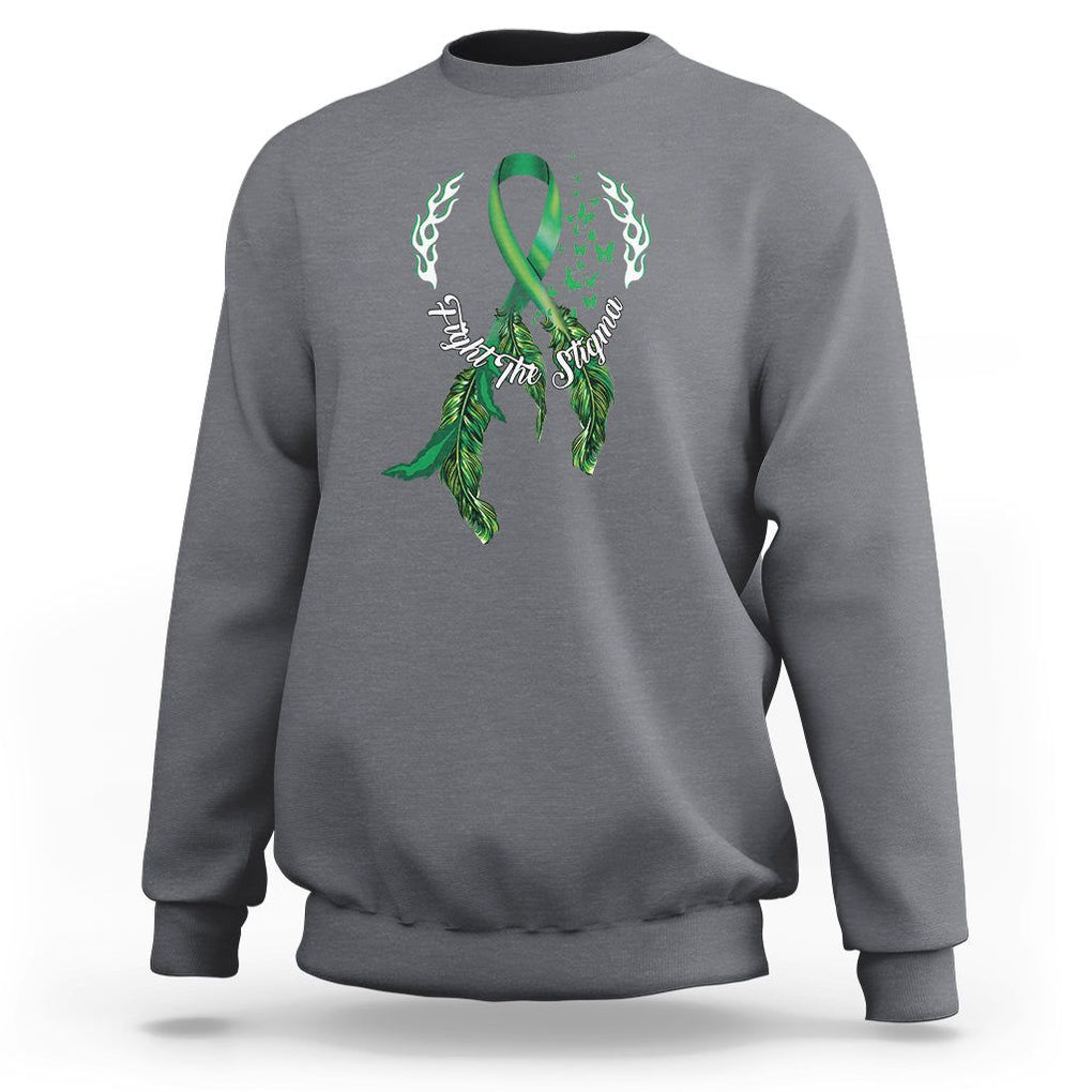 Mental Health Awareness Sweatshirt Fight The Stigma Butterfly Green Ribbon TS09 Charcoal Printyourwear