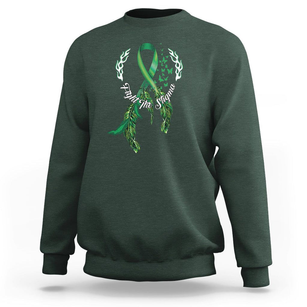 Mental Health Awareness Sweatshirt Fight The Stigma Butterfly Green Ribbon TS09 Dark Forest Green Printyourwear