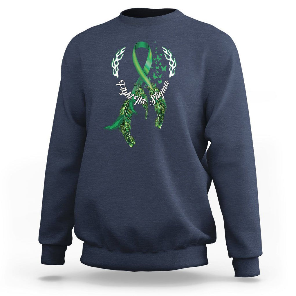 Mental Health Awareness Sweatshirt Fight The Stigma Butterfly Green Ribbon TS09 Navy Printyourwear