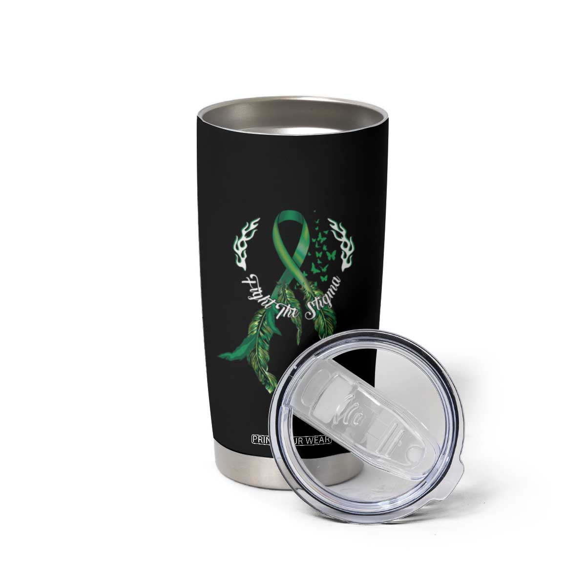 Mental Health Awareness Tumbler Cup Fight The Stigma Butterfly Green Ribbon TS09 Print Your Wear
