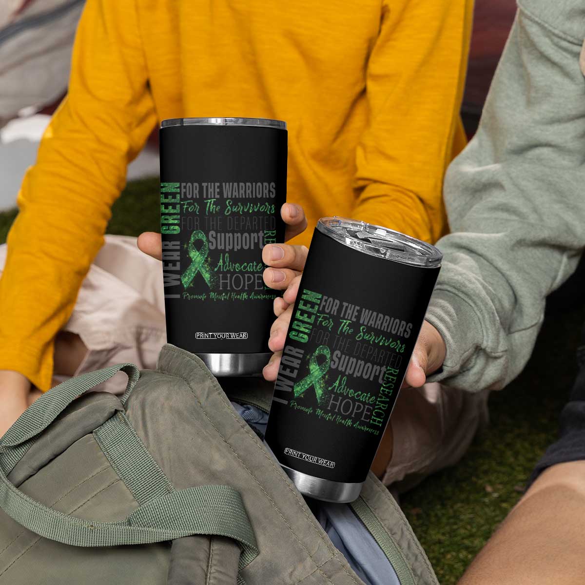 Mental Health Awareness Tumbler Cup I Wear Green For The Warrior TS09 Print Your Wear