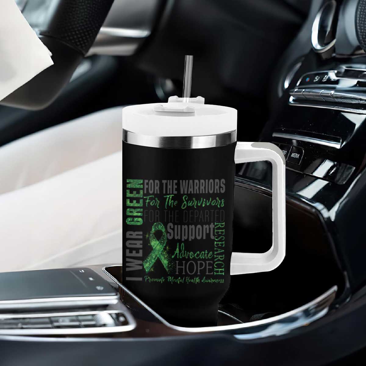 Mental Health Awareness Tumbler With Handle I Wear Green For The Warrior TS09 Print Your Wear