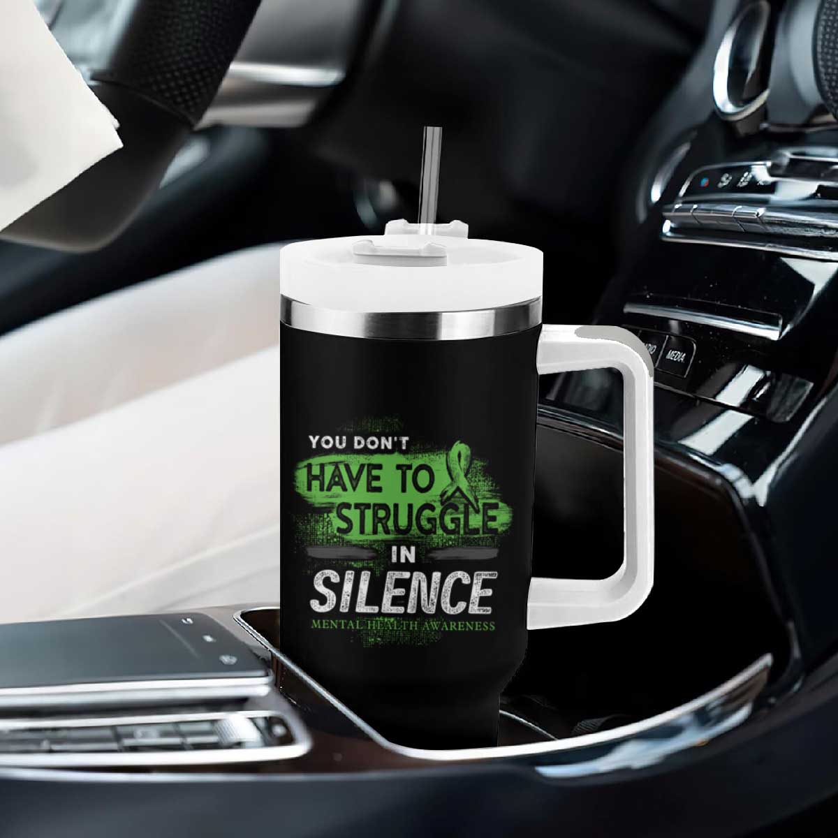 Mental Health Awareness Tumbler With Handle You Don't Have To Struggle In Silence TS09 Print Your Wear