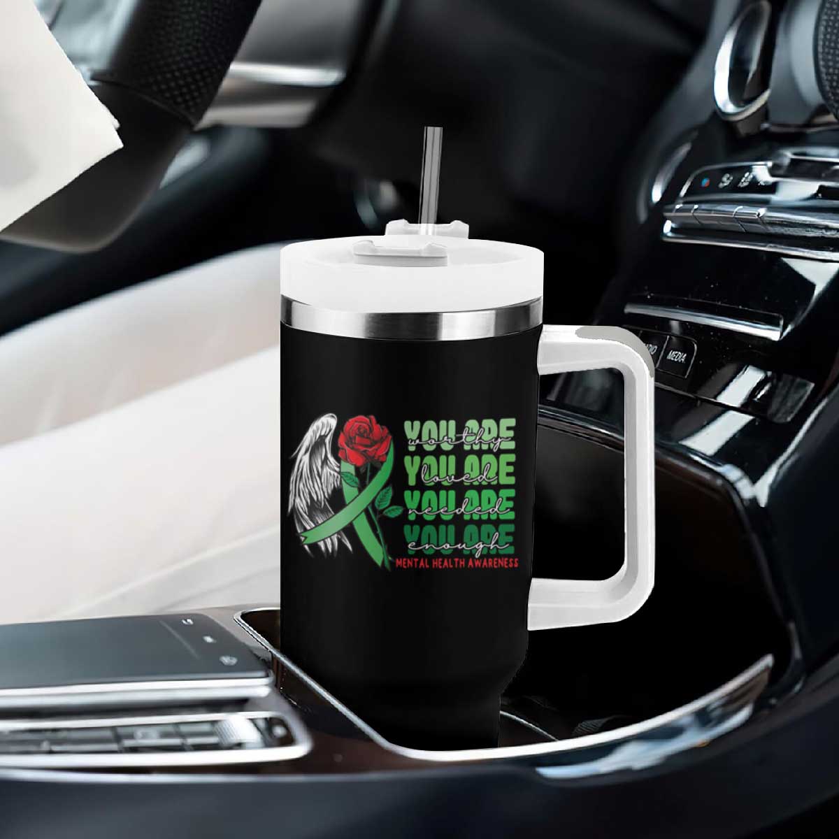 Mental Health Awareness Tumbler With Handle You Are Worthy Loved Needed Enough Typoghaphy TS09 Print Your Wear