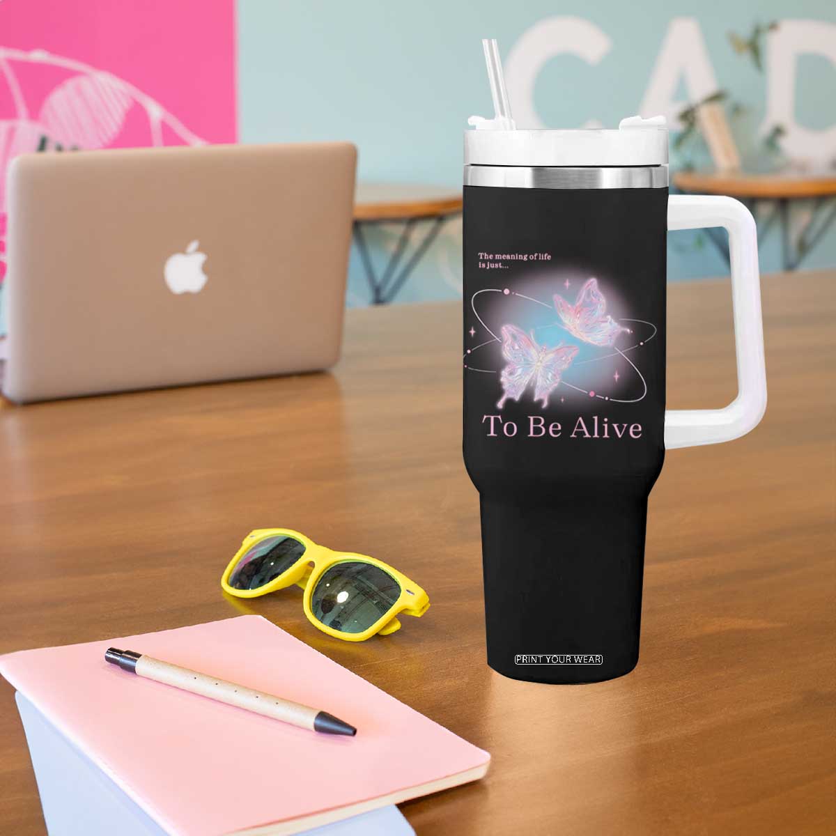 Motivational Mental Health Tumbler With Handle The Meaning Of Life Is Just To Be Alive Butterfly TS09 Print Your Wear