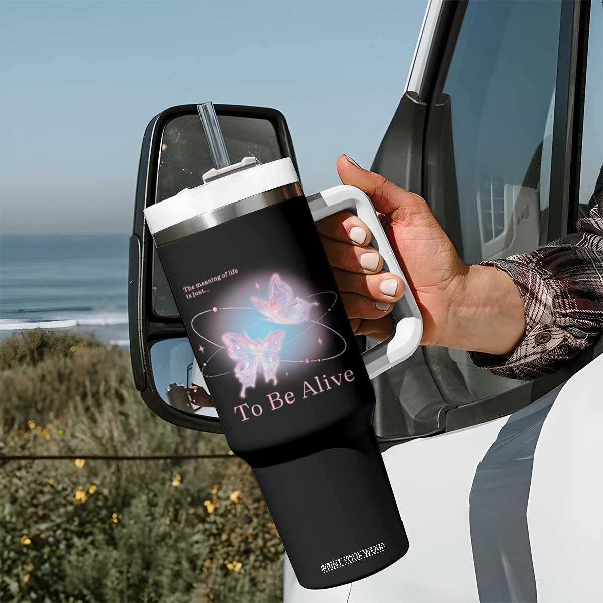 Motivational Mental Health Tumbler With Handle The Meaning Of Life Is Just To Be Alive Butterfly TS09 Print Your Wear