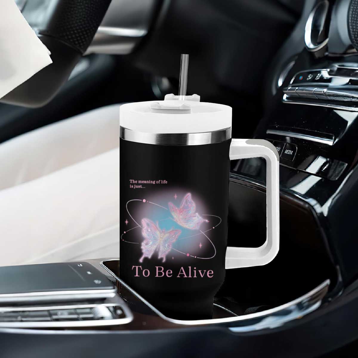 Motivational Mental Health Tumbler With Handle The Meaning Of Life Is Just To Be Alive Butterfly TS09 Print Your Wear