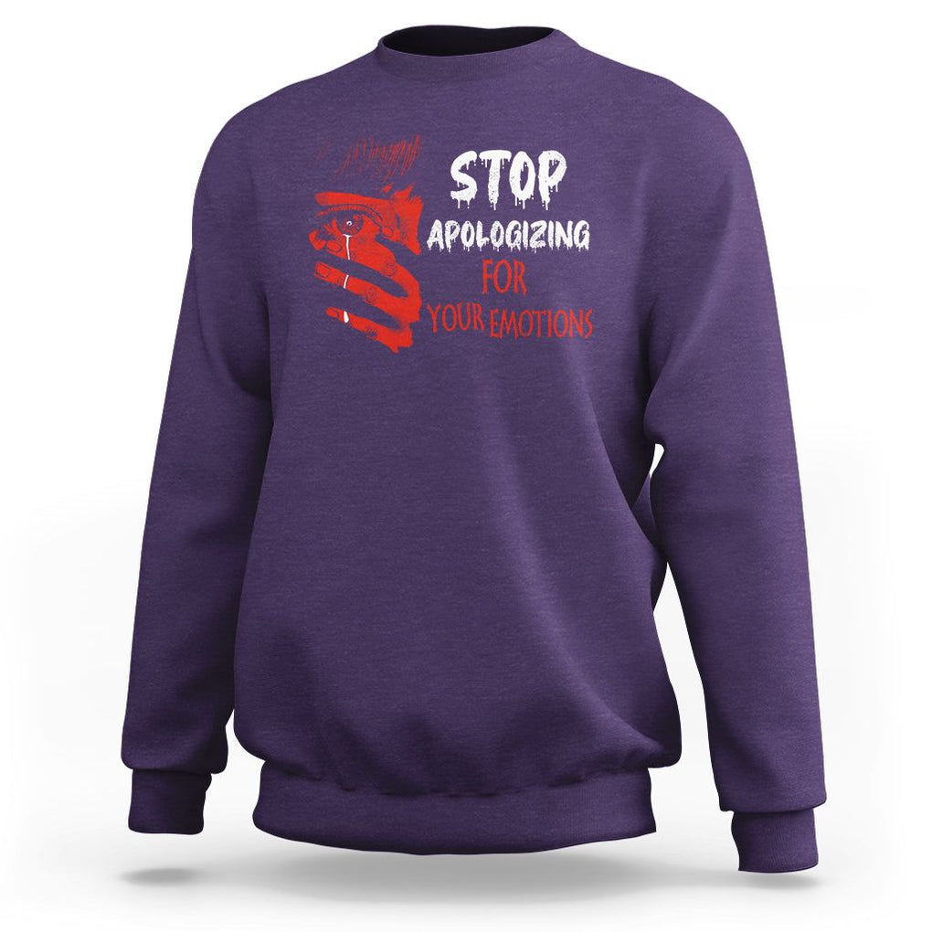 Motivational Mental Health Sweatshirt Stop Apologizing For Your Emotions Cry Sadness Girl TS09 Purple Printyourwear