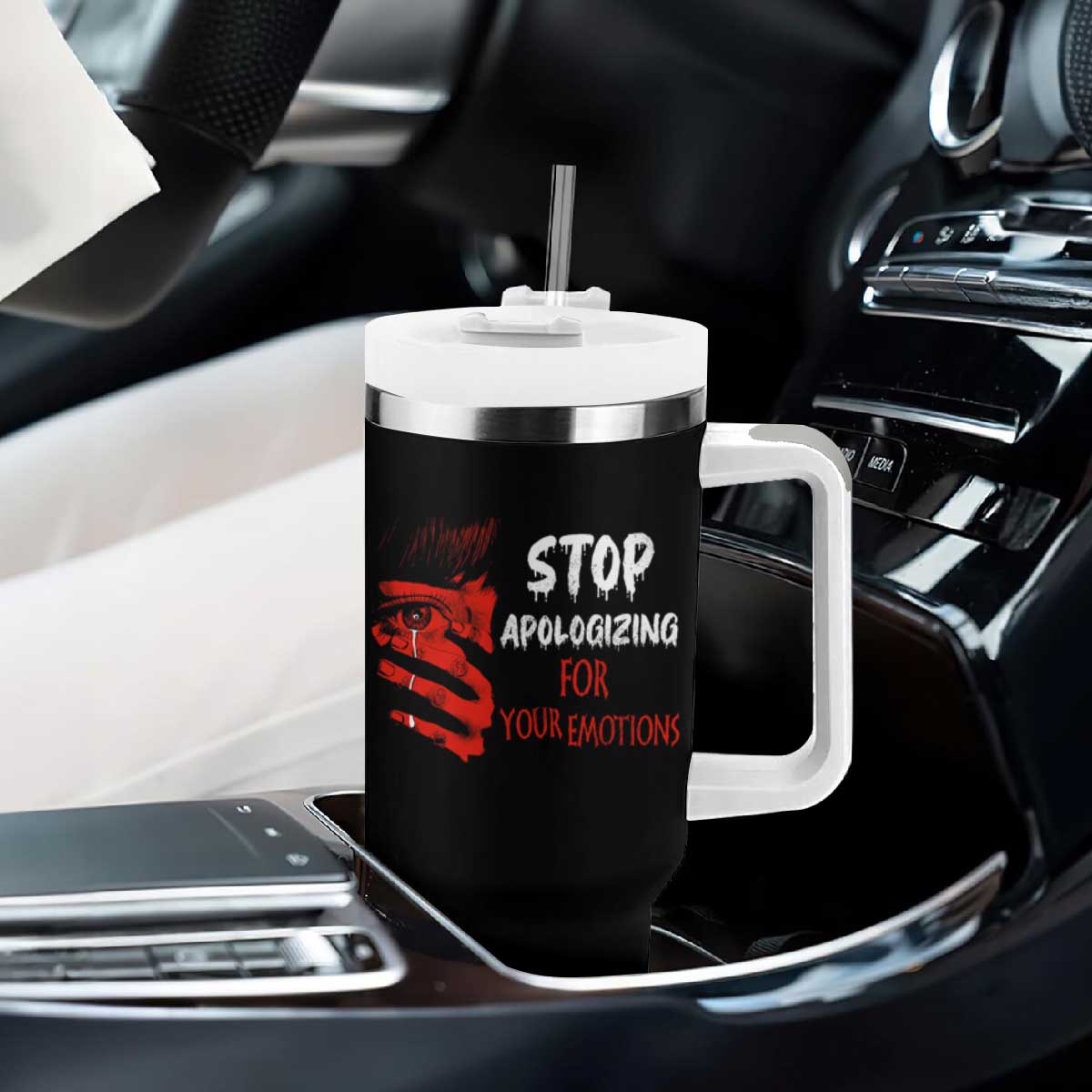 Motivational Mental Health Tumbler With Handle Stop Apologizing For Your Emotions Cry Sadness Girl TS09 Print Your Wear