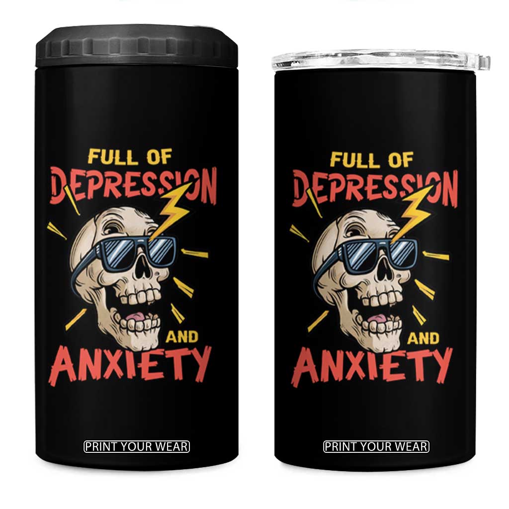 Mental Health Awareness 4 in 1 Can Cooler Tumbler Full Of Depression And Anxiety Skull TS09 One Size: 16 oz Black Print Your Wear