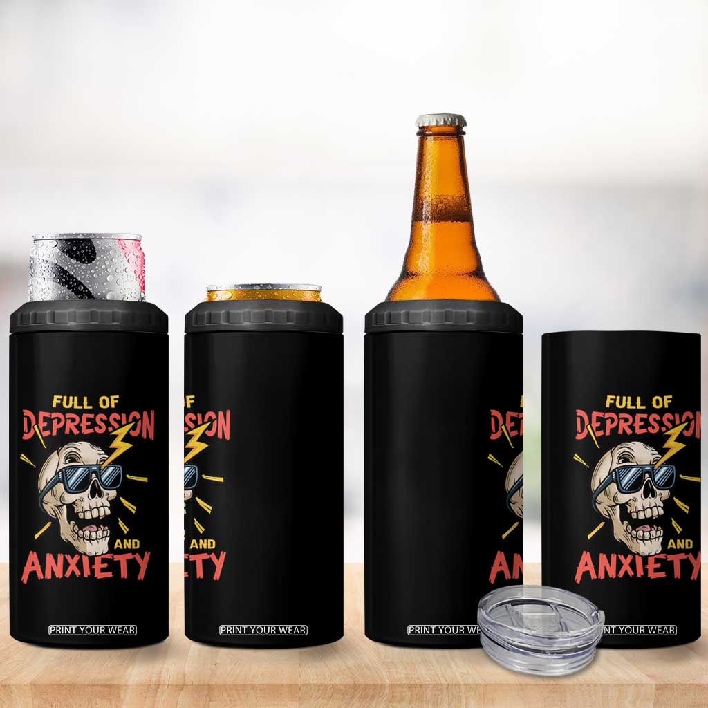 Mental Health Awareness 4 in 1 Can Cooler Tumbler Full Of Depression And Anxiety Skull TS09 Print Your Wear