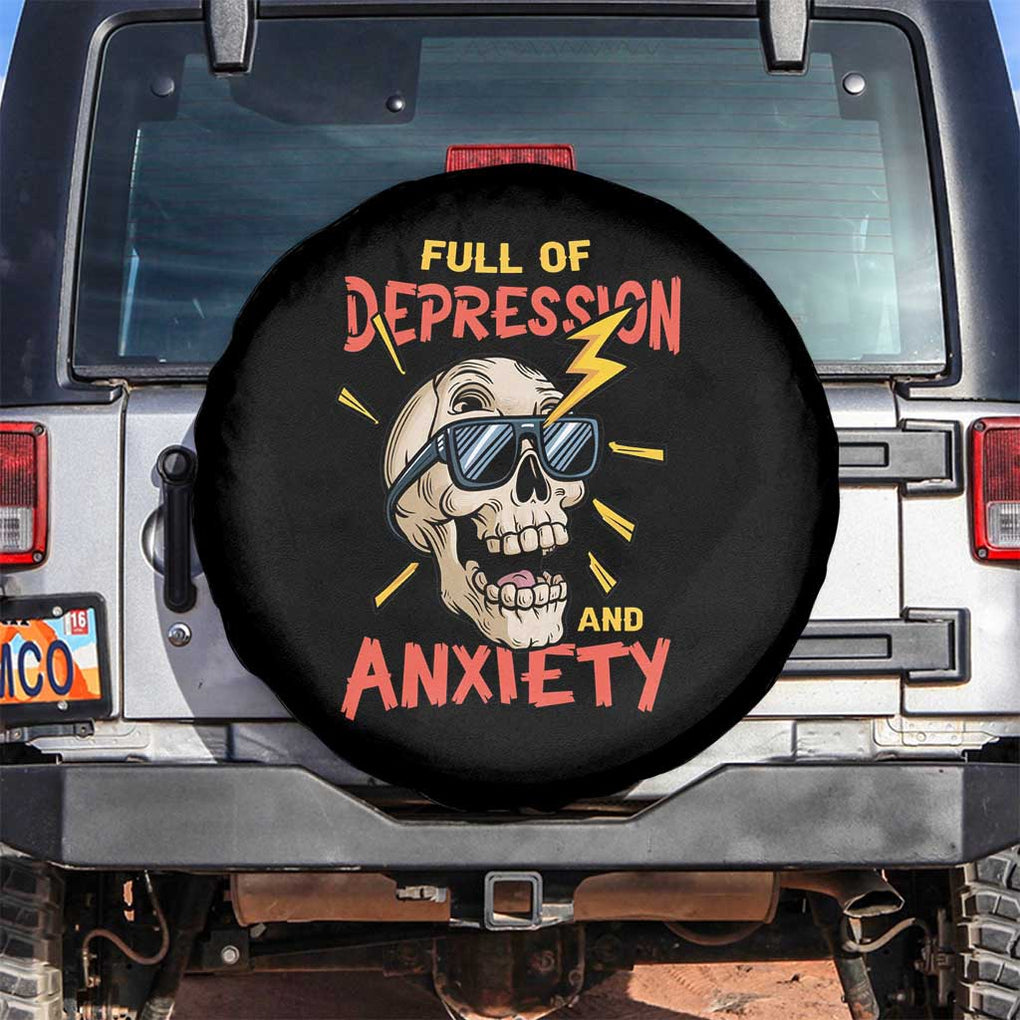 Mental Health Awareness Spare Tire Cover Full Of Depression And Anxiety Skull TS09 No hole Black Print Your Wear
