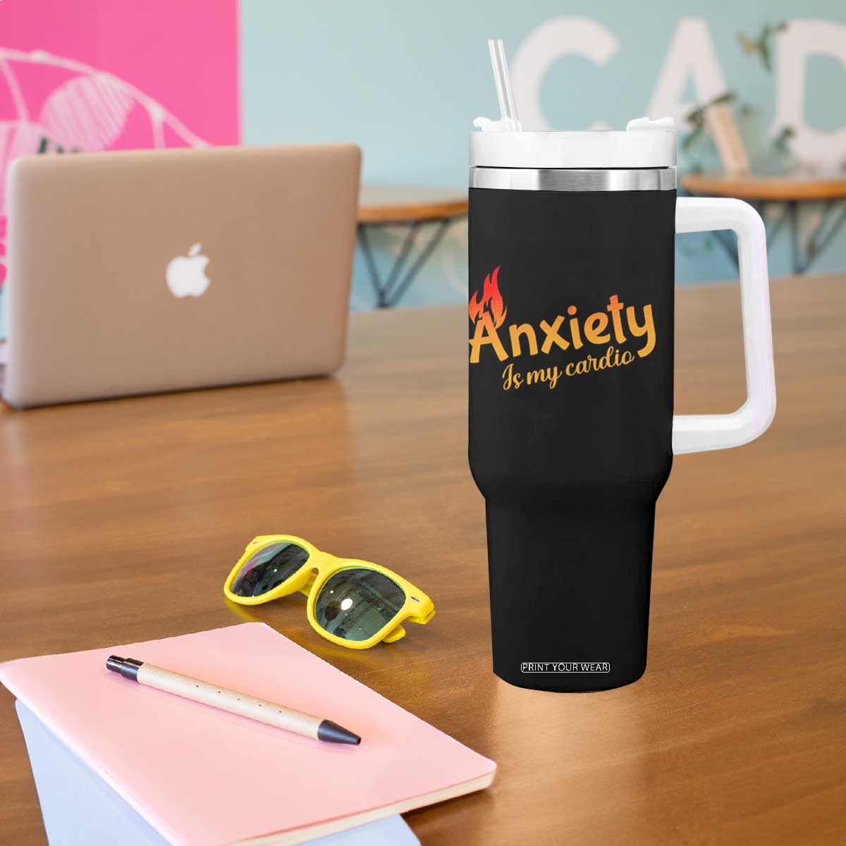 Mental Health Awareness Tumbler With Handle Anxiety Is My Cardio Burn Calories TS09 Print Your Wear