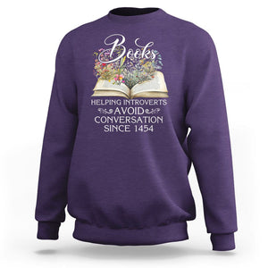 Introvert Book Lover Sweatshirt Books Helping Introverts Avoid Conversation TS09 Purple Printyourwear