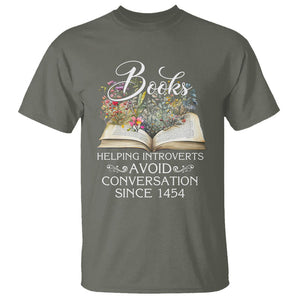 Introvert Book Lover T Shirt Books Helping Introverts Avoid Conversation TS09 Military Green Printyourwear