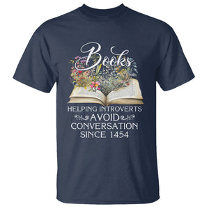 Introvert Book Lover T Shirt Books Helping Introverts Avoid Conversation TS09 Navy Printyourwear