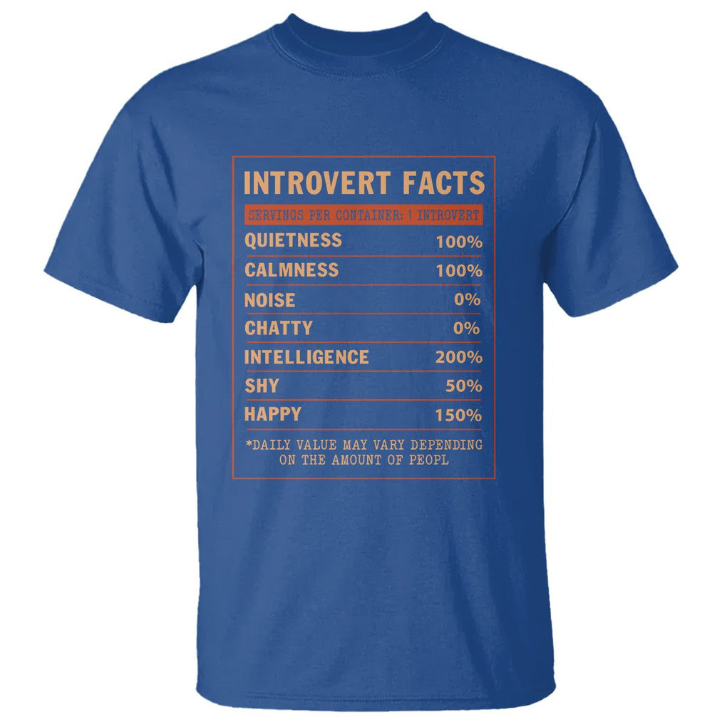 Introvert Facts T Shirt 100% Quietness Calmness Intelligence Happy TS09 Royal Blue Printyourwear