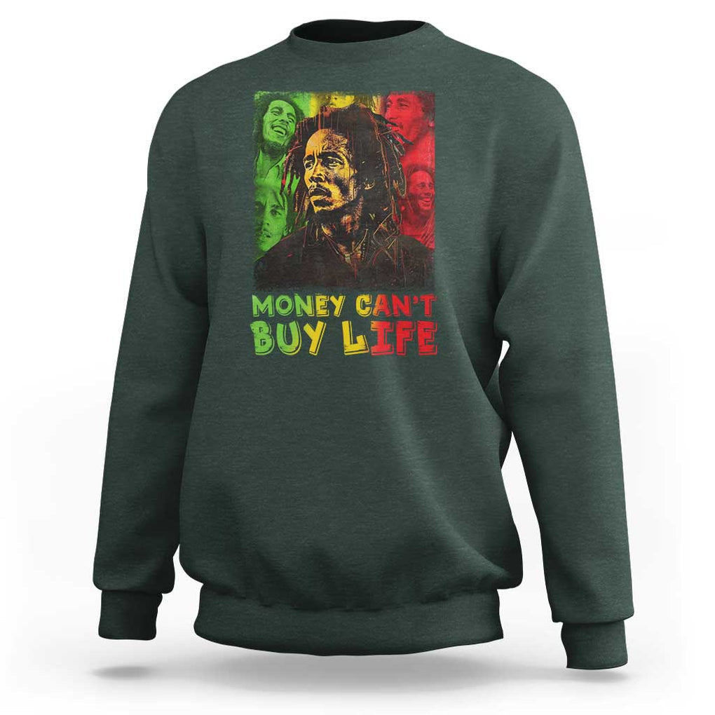 Legend Bob Sweatshirt Money Can't Buy Life Jamaican Reggae TS09 Dark Forest Green Print Your Wear
