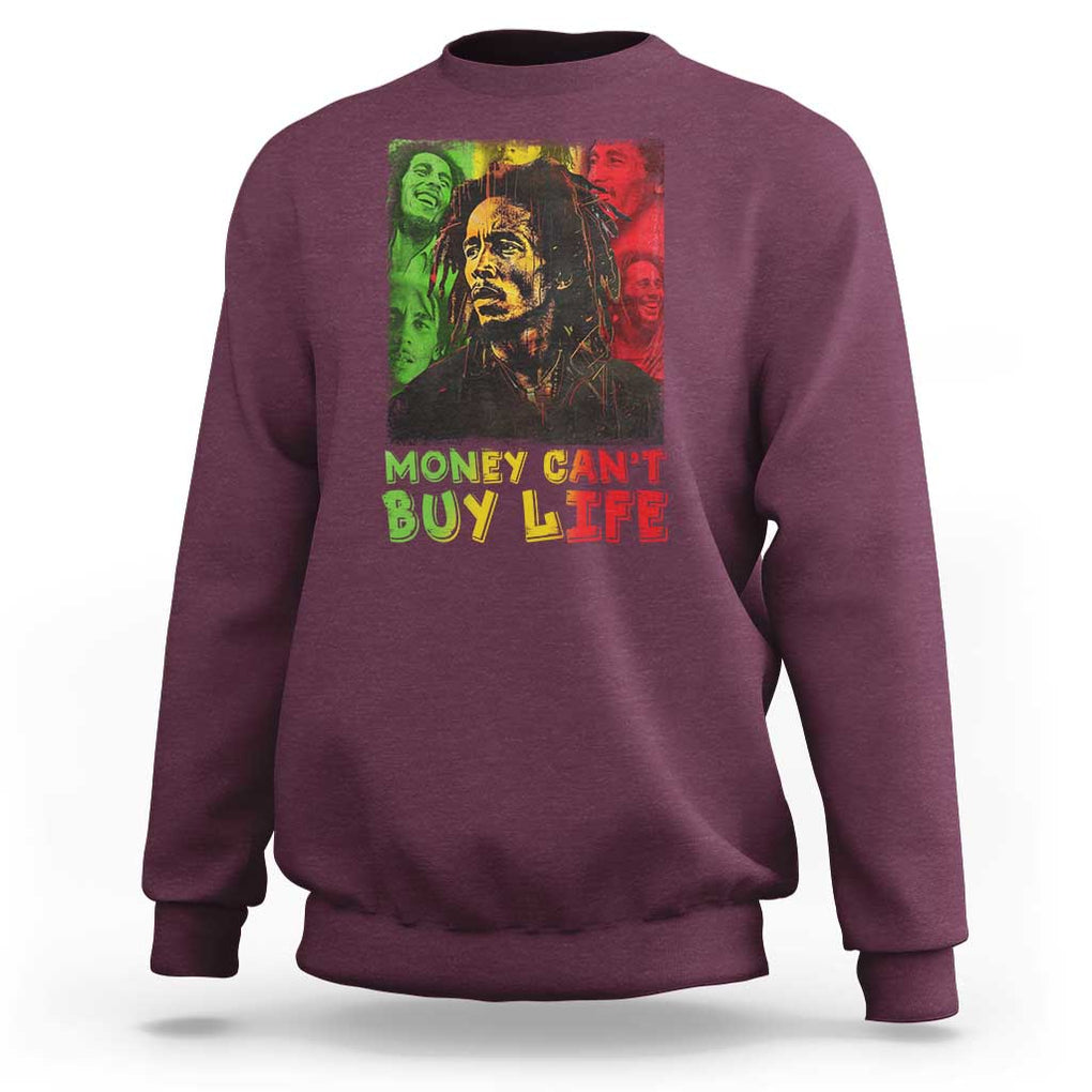 Legend Bob Sweatshirt Money Can't Buy Life Jamaican Reggae TS09 Maroon Print Your Wear