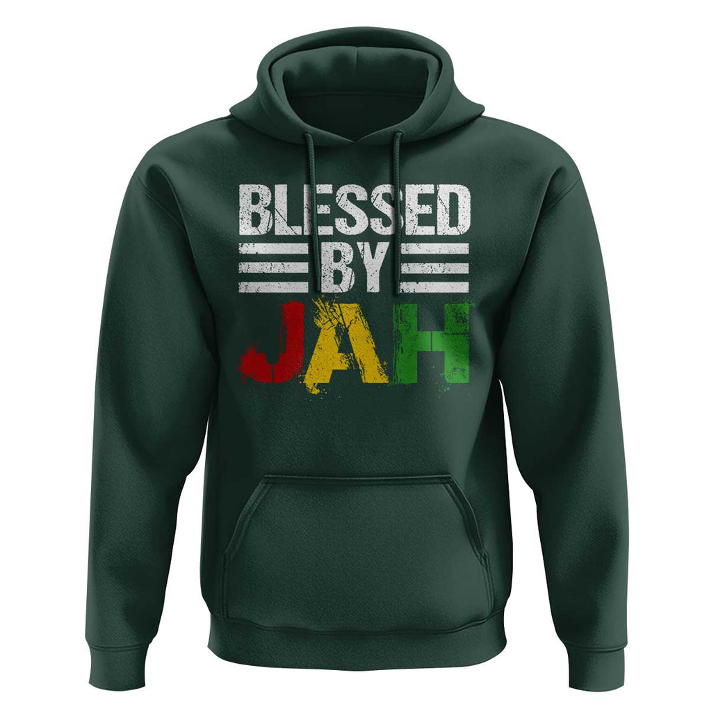 Blessed By Jah Jamaican Rastafari Rasta Hoodie TS09 Dark Forest Green Print Your Wear