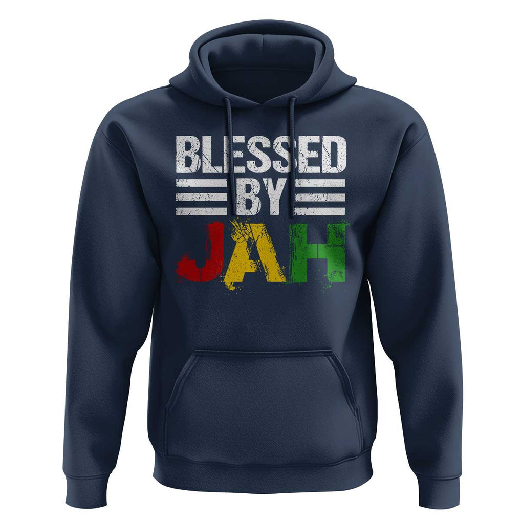 Blessed By Jah Jamaican Rastafari Rasta Hoodie TS09 Navy Print Your Wear