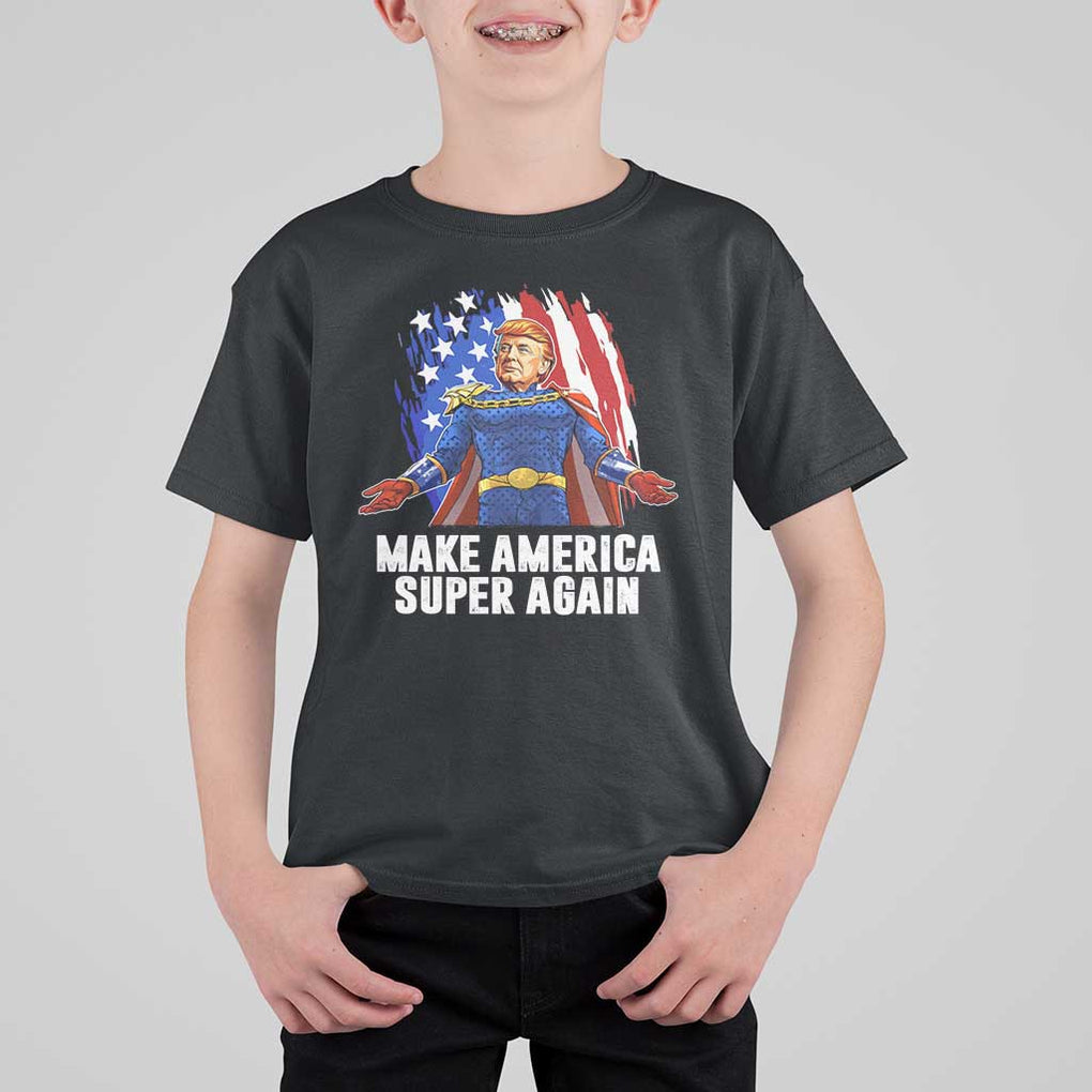 Funny Trump T Shirt For Kid Make America Super Again Superhero Donald President 2024 TS09 Black Print Your Wear