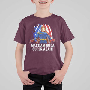 Funny Trump T Shirt For Kid Make America Super Again Superhero Donald President 2024 TS09 Maroon Print Your Wear