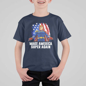 Funny Trump T Shirt For Kid Make America Super Again Superhero Donald President 2024 TS09 Navy Print Your Wear