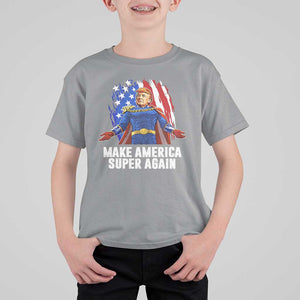 Funny Trump T Shirt For Kid Make America Super Again Superhero Donald President 2024 TS09 Sport Gray Print Your Wear
