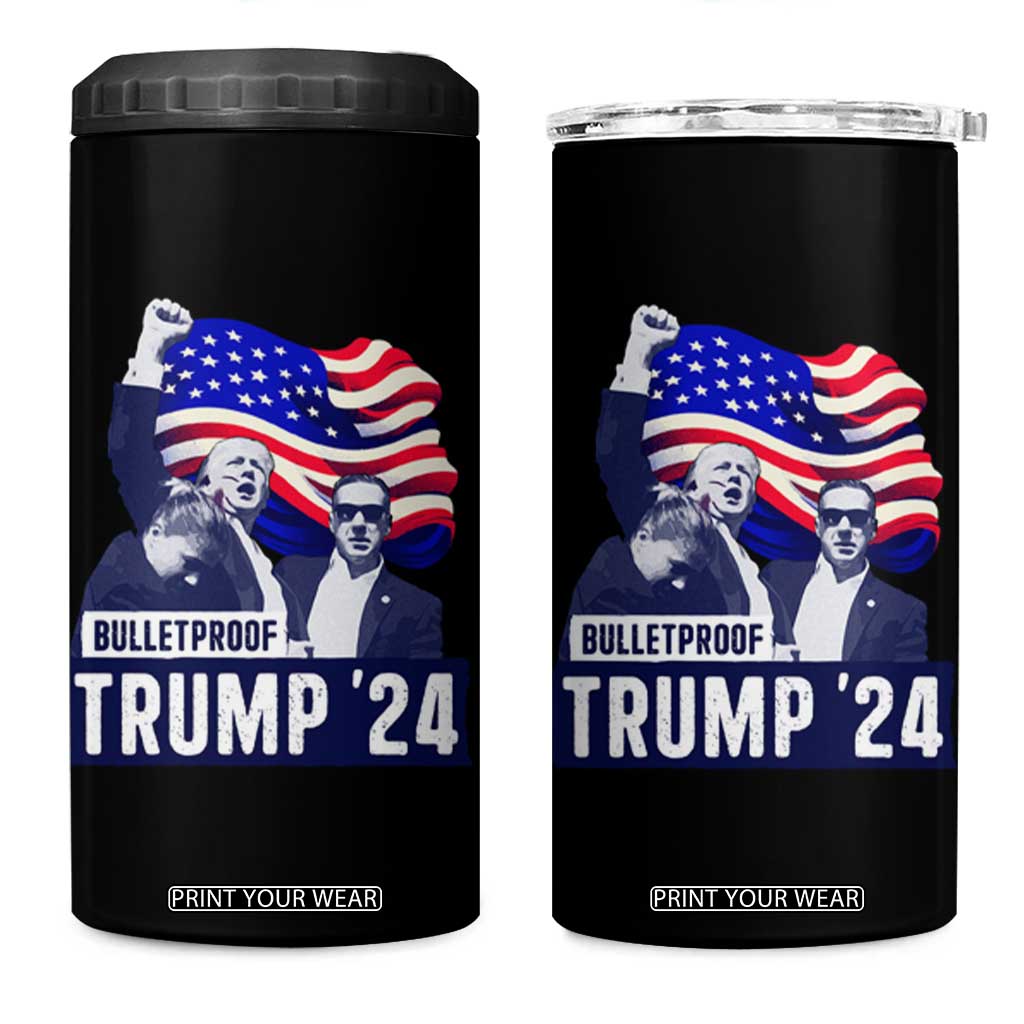 Trump Raised Fist 4 in 1 Can Cooler Tumbler Bulletproof 2024 Stronger Trump American Flag TS09 One Size: 16 oz Black Print Your Wear