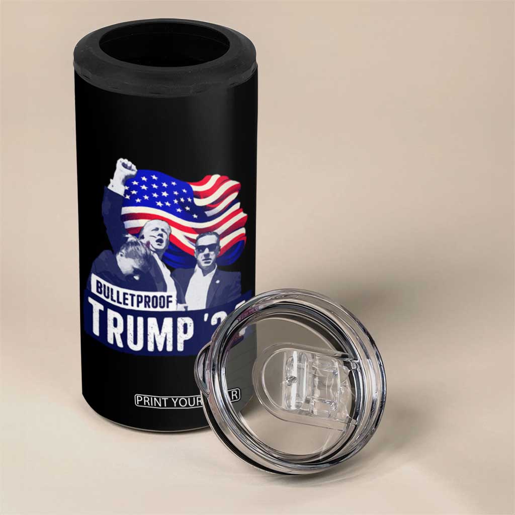 Trump Raised Fist 4 in 1 Can Cooler Tumbler Bulletproof 2024 Stronger Trump American Flag TS09 Print Your Wear