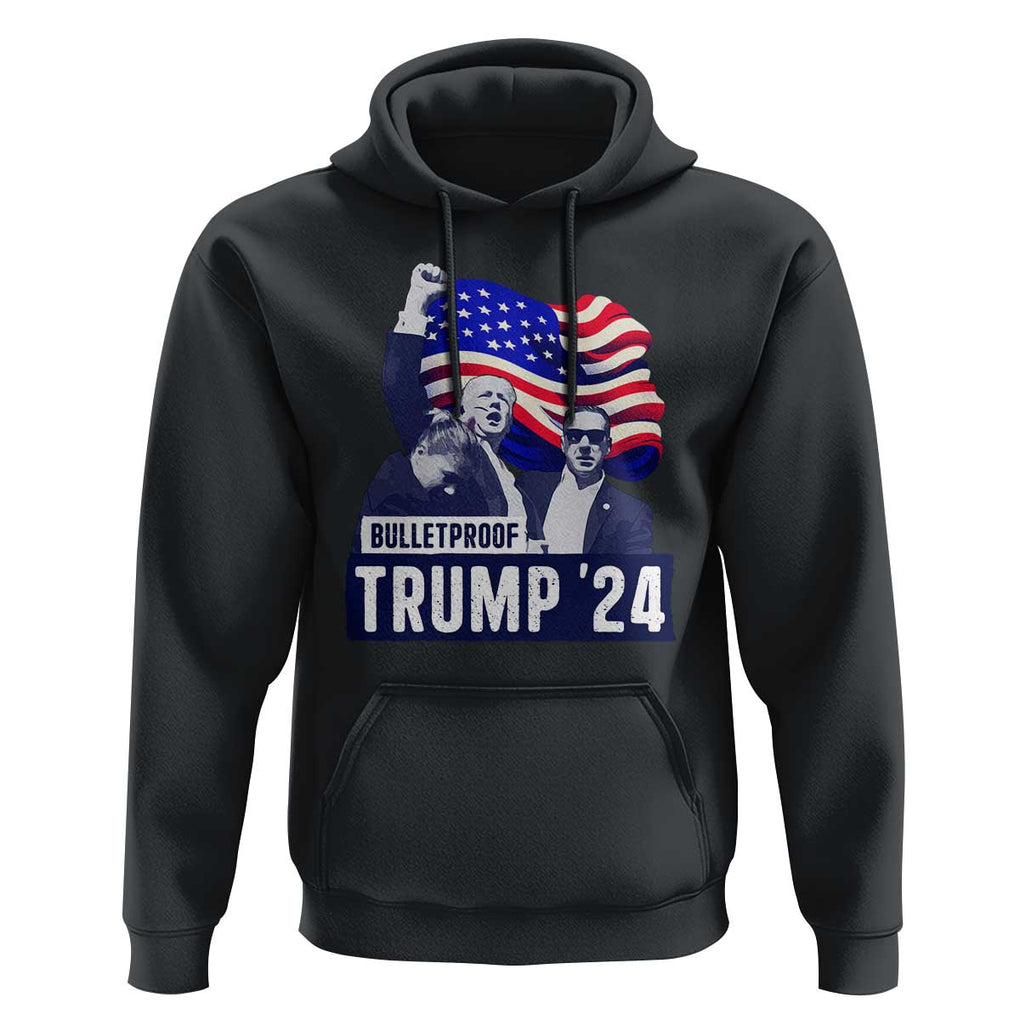 Trump Raised Fist Hoodie Bulletproof 2024 Stronger Trump American Flag TS09 Black Print Your Wear