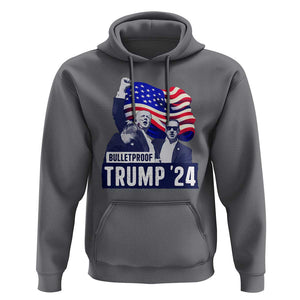 Trump Raised Fist Hoodie Bulletproof 2024 Stronger Trump American Flag TS09 Charcoal Print Your Wear